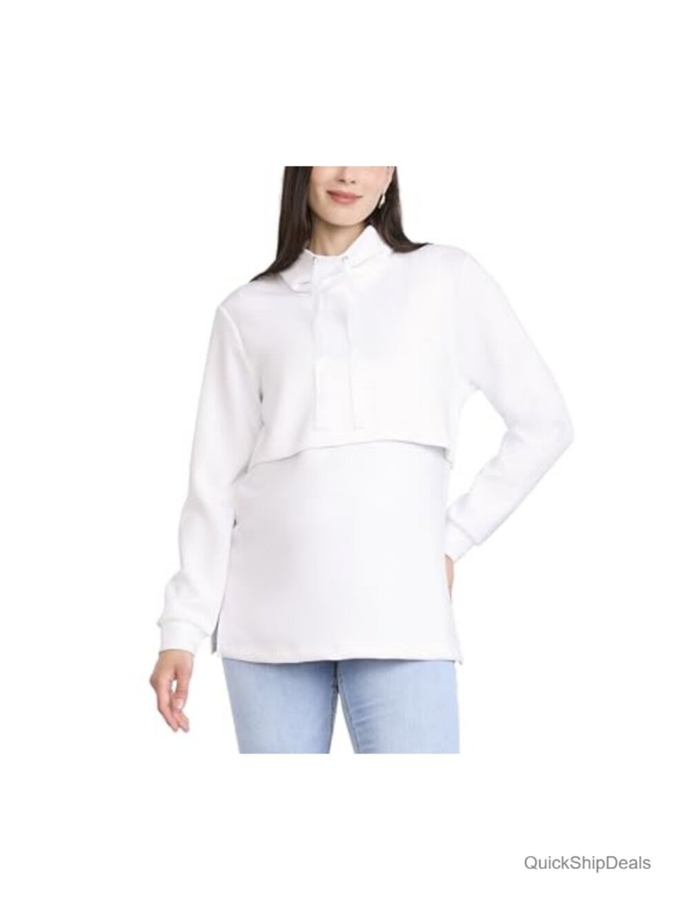 Long Sleeve Funnel Neck Nursing Pullover Sweatshirt Maternity Breastfeeding